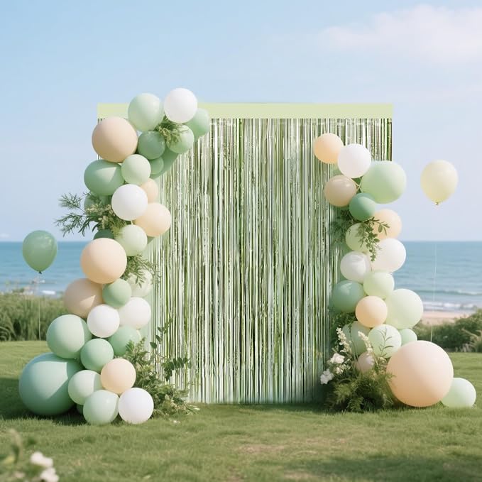 4 Packs Sage Green Foil Fringe Curtain, Light Green Glitter Metallic Tinsel - Image 5