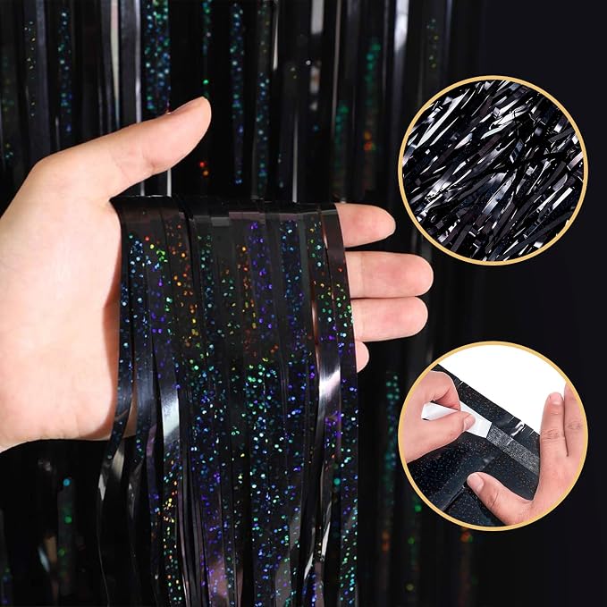 10 Pack Black Backdrop Curtain 3.2ft x 8.2ft Metallic Tinsel Foil Fringe - Image 4