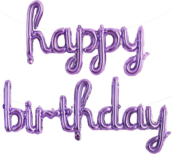 TONIFUL Purple Happy Birthday Balloons 16 Inch Purple Mylar Foil Script/Cursive by TONIFUL