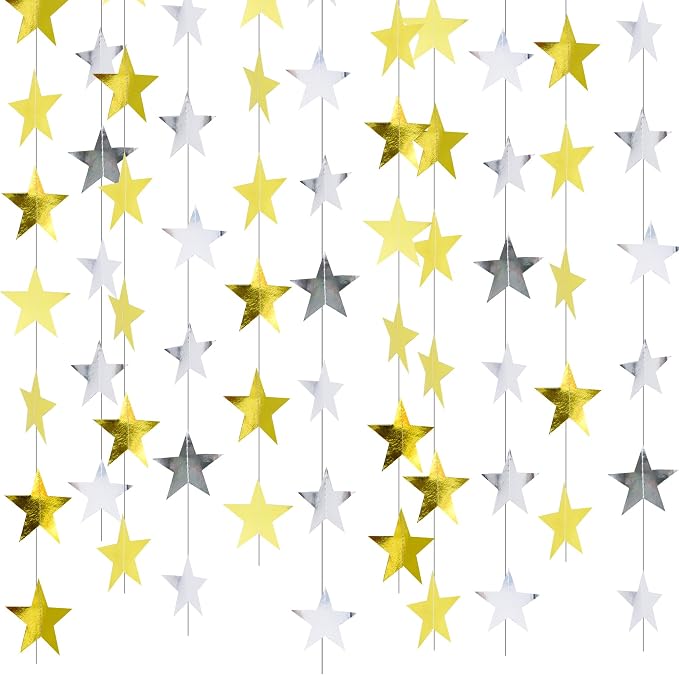BEISHIDA Glitter Star Garland Banner Decor Gold Silver Hanging Decorations by Beishida