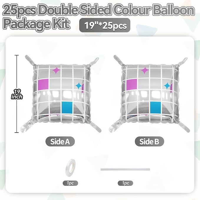 Disco Double Sided Square Foil Balloons Wall, 19 Inches Pink Metallic Foil - Image 2