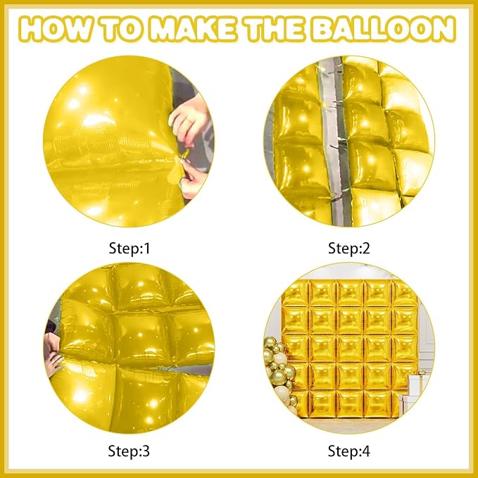 Metallic Gold Double Sided Square Foil Balloons Wall, 19 Inches Chrome Foil - Image 7