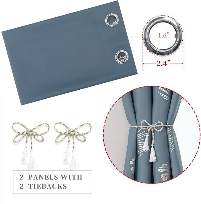 Stone Blue Blackout Curtains for Bedroom, Room Darkening Curtains - Image 4