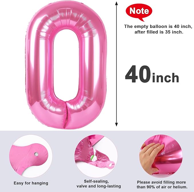 Number 0 Balloon Birthday Decorations, 40In Pink Balloons - Image 5