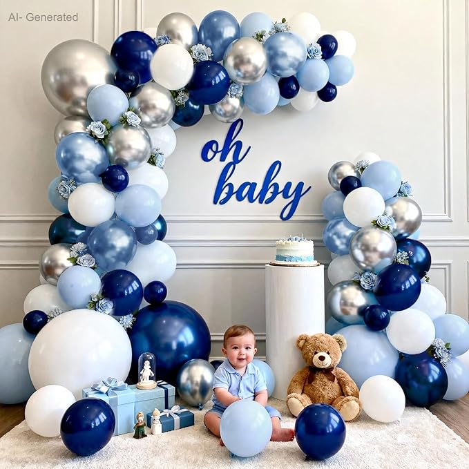 Blue White Silver Balloons Arch Kit, Party Dcoration | Navy/Light/Dark Pearl - Image 7