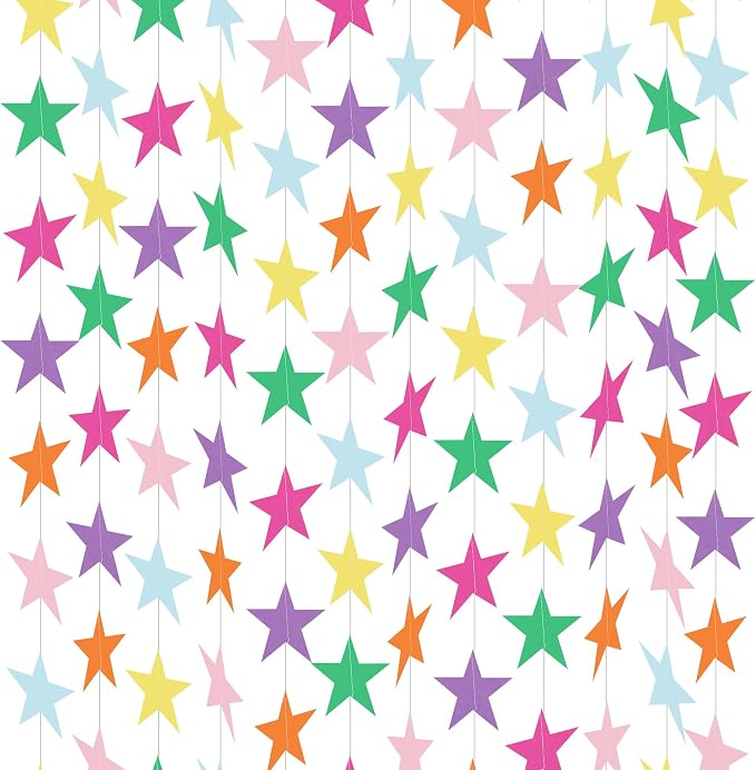 BEISHIDA 6Pcs Assorted Rainbow Star Garland Decor Twinkle Paper Star Streamers by Beishida