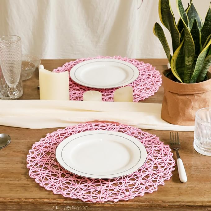 AHHFSMEI Paper Braided Round Placemats Set of 8 Natural Non-Slip Heat Resistant - Image 7