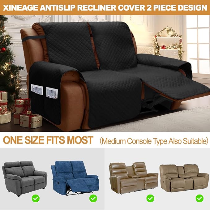 XINEAGE Water Resistant Recliner Cover, 2 Seat Loveseat Covers - Image 3