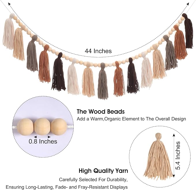 Boho Tassel Garland Western Decor Terracotta Tassel Wood Bead | - Image 4