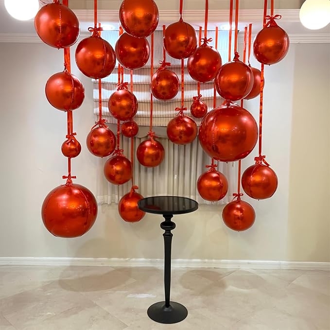14 Pcs Red Round Foil Balloons Halloween Maroon 4D Ball Balloons | Metallic - Image 5