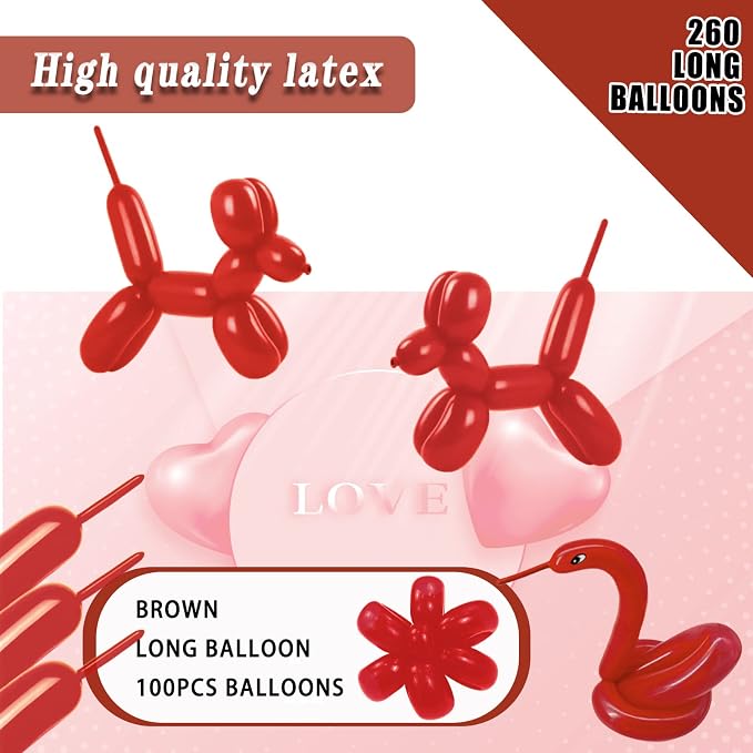 260 Long Balloons 100 Pack Coffee Brown Twisting Animal Balloons Thickening - Image 2
