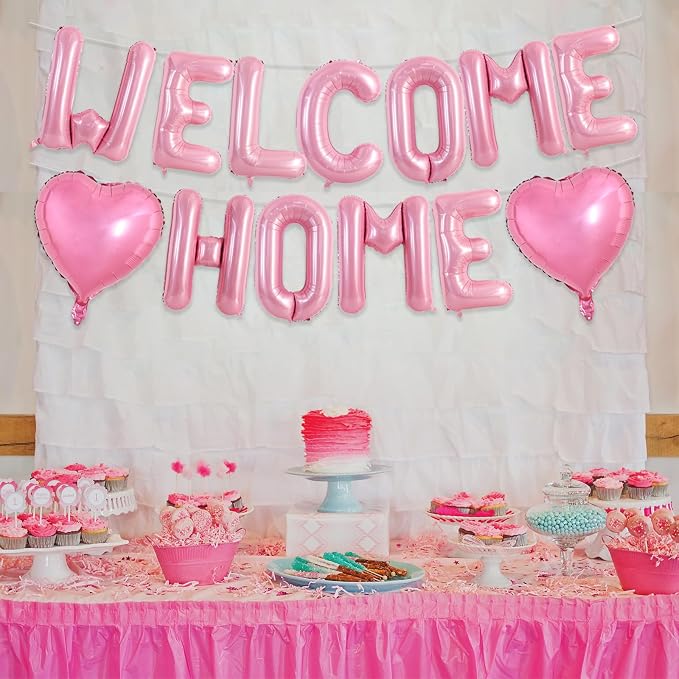 TONIFUL 16 Inch Pink WELCOME HOME Foil Letter Balloons Banner Decorations | - Image 6