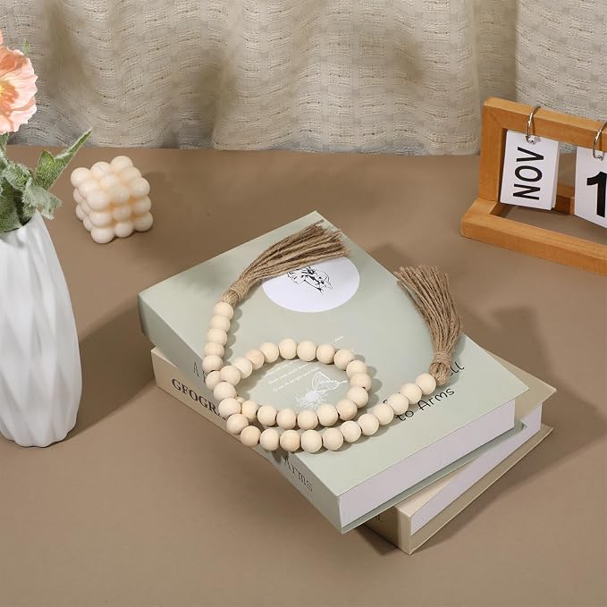 34in Farmhouse Wood Beads Garland - Image 4