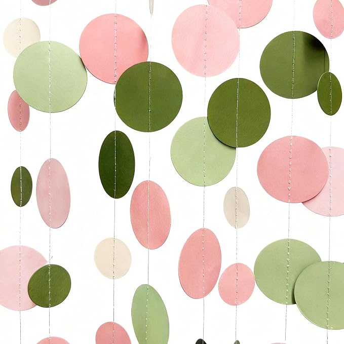Sage Green and Dusty Pink Polka Dots Garlands Olive Green Dusty Rose Beige - Image 3