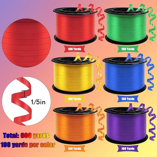 1/5 Inch Curling Ribbon, Set-600 Yards Rainbow Ribbon, 6 Assorted Colors - Image 2