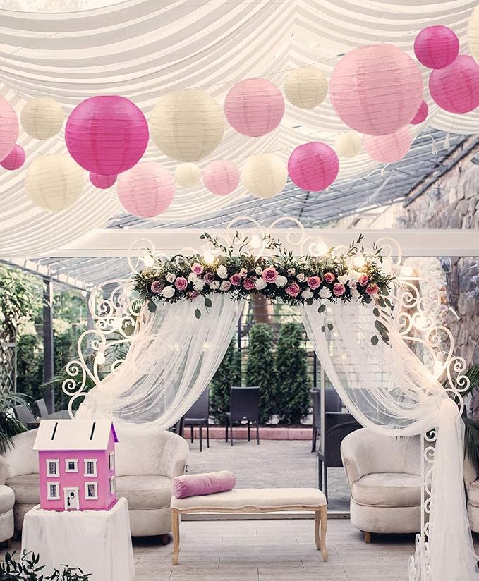 Pink Paper Lanterns 12 Pcs Assorted size of 6" 8" 10" 12" Chinese Round Paper - Image 4