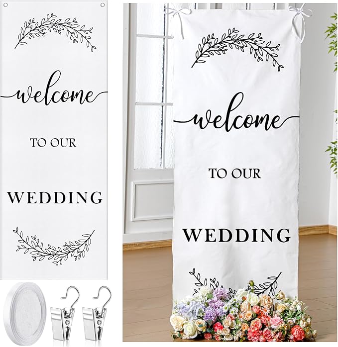 Yousoontic Welcome to Our Wedding Linen Rustic Wedding Welcome Banner Plain by Yousoontic