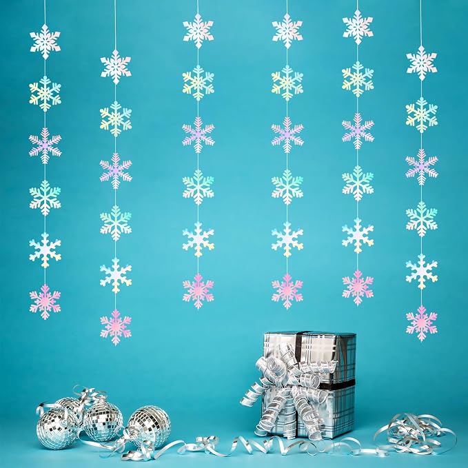 Iridescent-Holographic Snowflake-Snow Christmas Party-Decorations Garland - Image 5