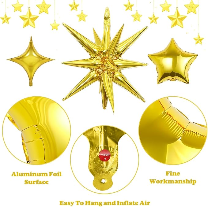 14pcs Gold Star Balloons, Mixed Star Foil Balloon, 22Inch Explosion Stars - Image 5