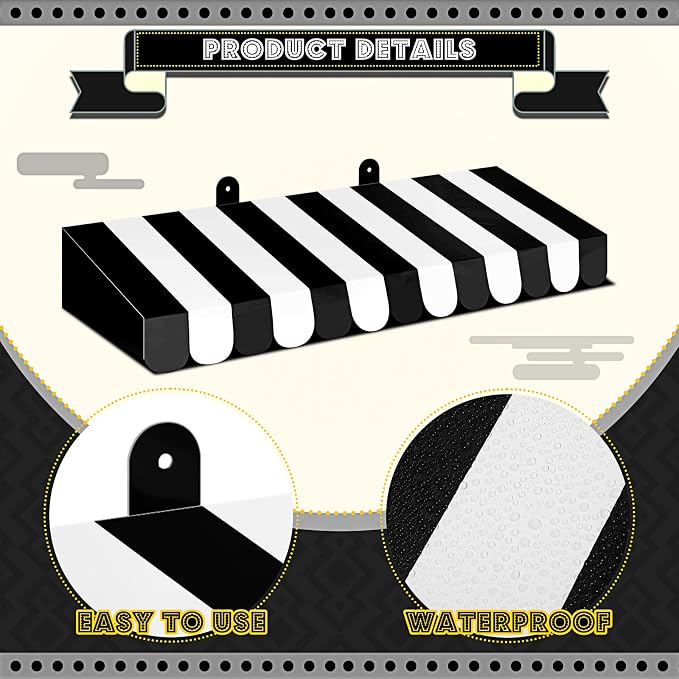 Boao 4 Pack Black and White Circu Awning Decoration 3D Stripe Cardboard Awning - Image 3