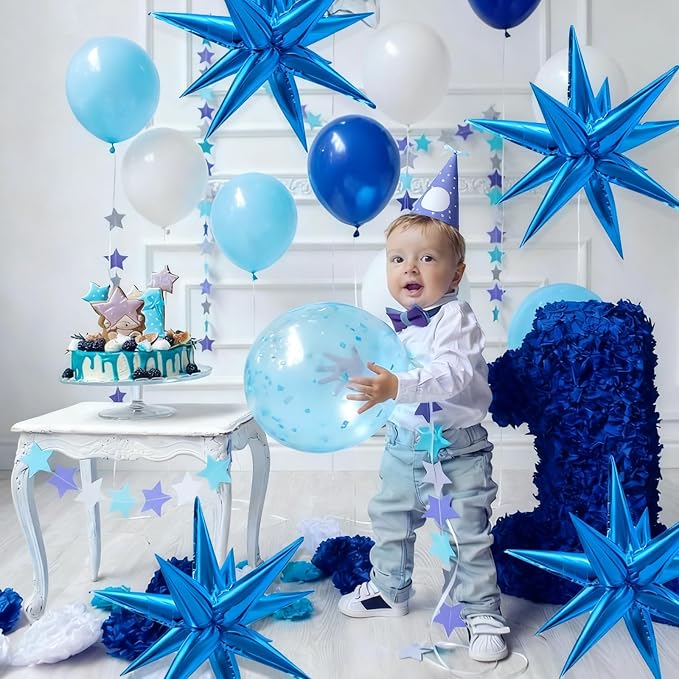 Blue Balloons Foil Star Ballons Explosion Mylar Baloons Large Spike Balloon - Image 4