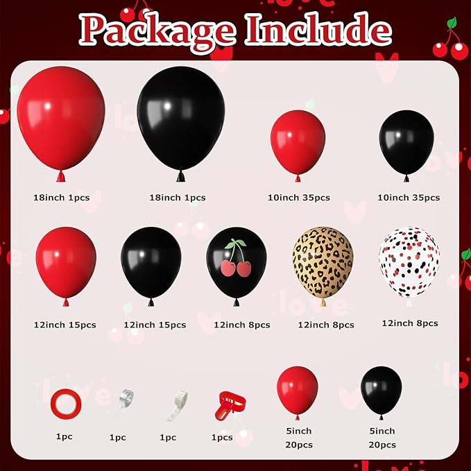 170Pcs Red and Black Leopard Cheetah Printed Balloons Garland Arch Kit | Cherry - Image 2