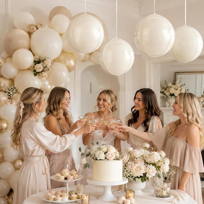 22 Inch Cream White Round Foil Balloons, Sphere Ball 4D Balloon, Large Cream - Image 3