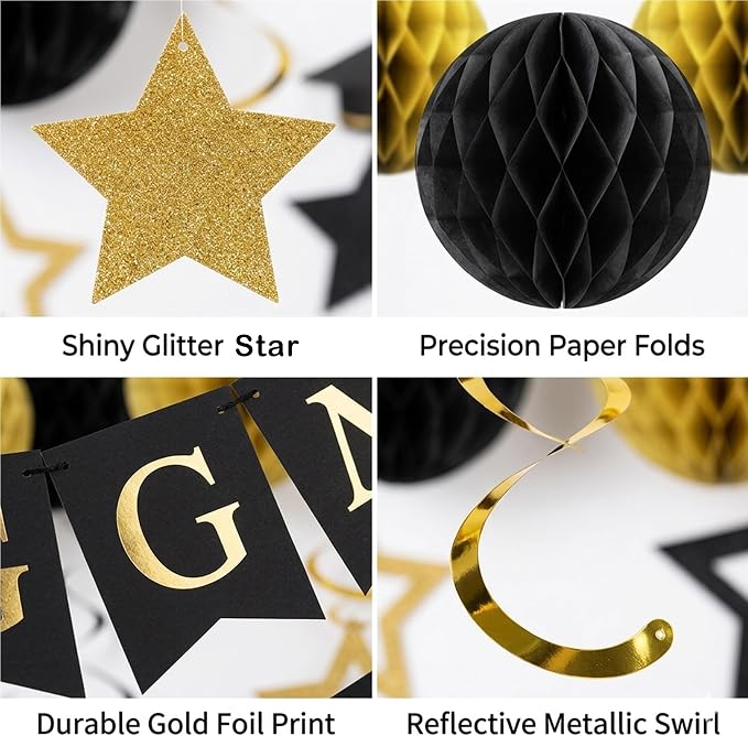 Graduation Decorations 2026-17Pcs Black and Gold Graduation Party Supplies - Image 4