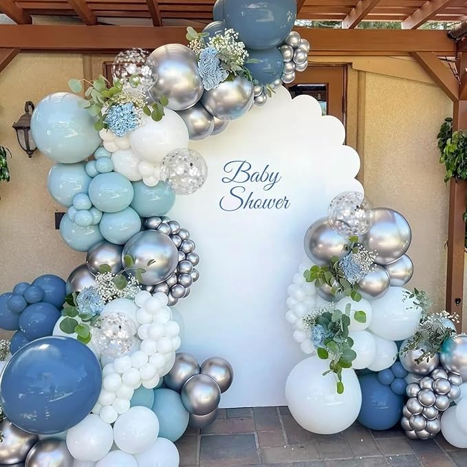 Dusty Blue White Silver Balloon Garland Arch Kit - Image 7