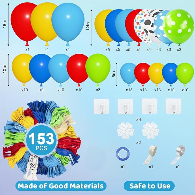 Amandir 153Pcs Blue Red Yellow Balloon Arch Garland Kit, Different Sizes 18 12 - Image 3