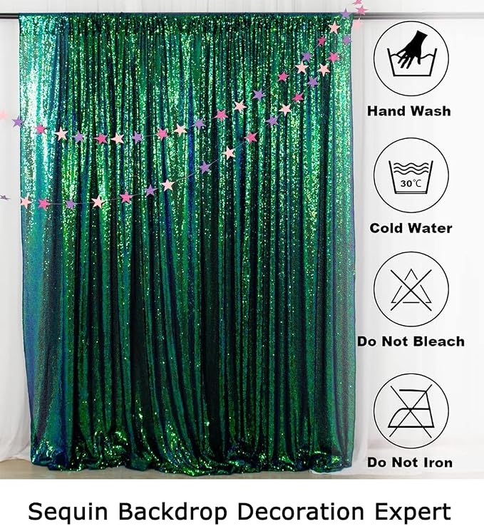 ShinyBeauty 7FTx7FT Iridescent Green Sequin Backdrop | Photo Booth Curtain - Image 6