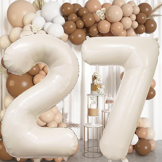 Cream Number 7 Balloon 40 Inch Beige Nude Number 7 Balloon - Image 3