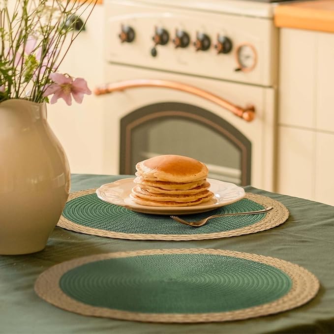 Round Placemats Set of 4, Woven Table Mats, Wide Edge, 15 Inch Diameter - Image 6
