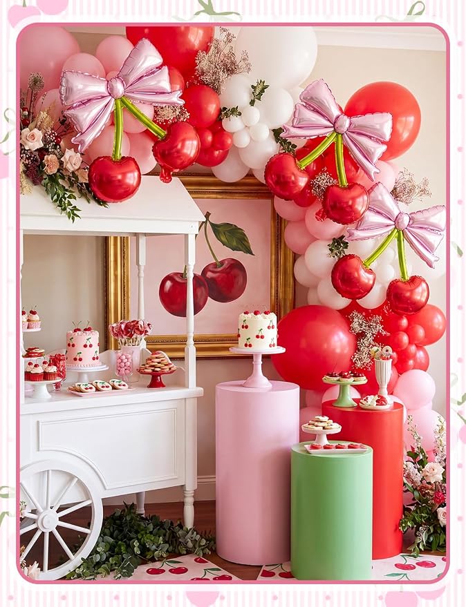 5Pcs Pink Bow Red Cherry Foil Balloons | - Image 7