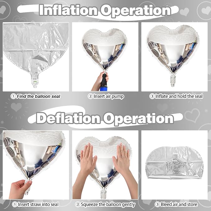 Silver Heart Foil Balloons, 18Inch Metallic Heart Foil Balloon - Image 6