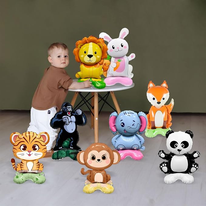 8-Piece 3D Foil Wildlife Balloon Set—Freestanding Jungle Animal Set: Lion - Image 4