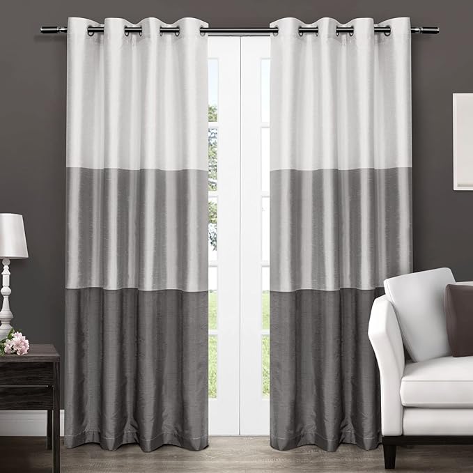 EXCLUSIVE HOME Chateau Striped Faux Silk Grommet Top Curtain Panel Pair by TownCountryLiving