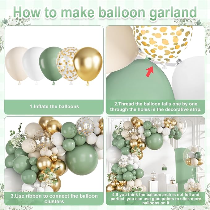 152Pcs Sage Green White Gold Balloons Arch Garland Kit | Different Sizes 18 12 - Image 7