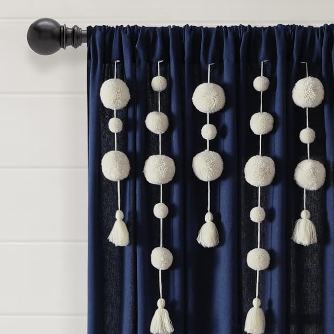 Lush Decor Boho Pom Pom Tassel Linen Textured Window Curtain Panel, Single 52" - Image 2