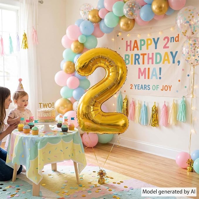 Gold Number 2 Balloon 40 Inch, Shiny Foil Decor - Image 7