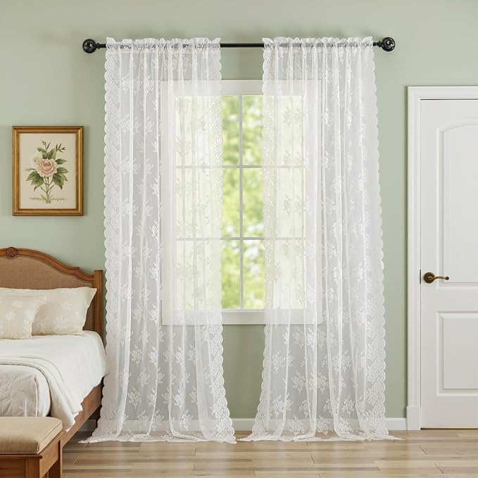 Kotile Ivory Floral Lace Curtains - Image 5