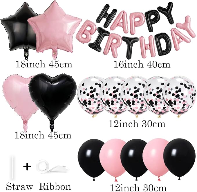 27 Pcs Black Pink Birthday Decorations, 3D Letters Black Pink Happy Birthday - Image 3