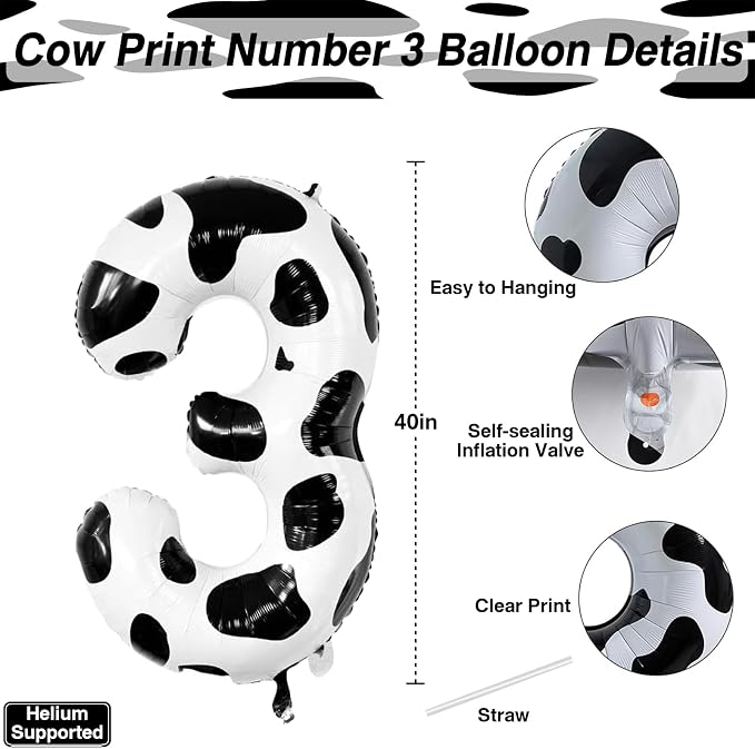 40 Inch Cow Print Number 13 Balloon Set, Giant Black and White Foil Number - Image 4