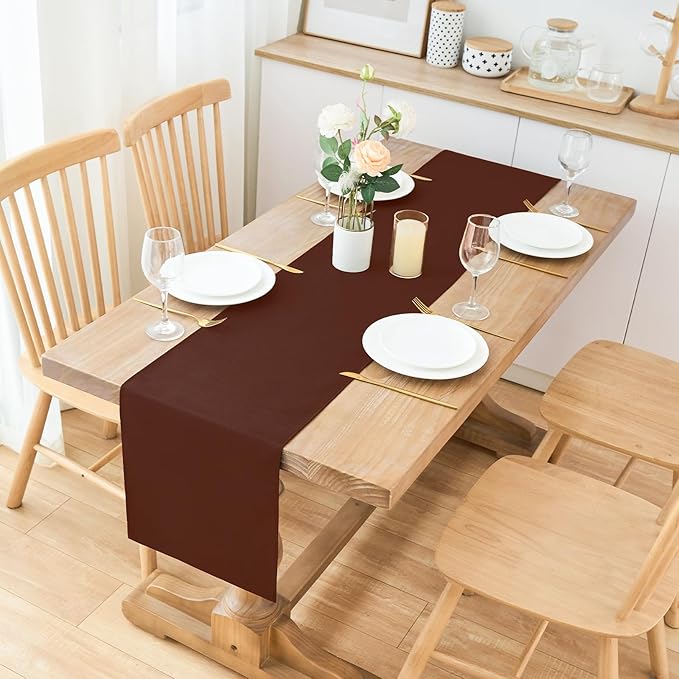 2 Pack Chocolate Table Runner 12 x 90 Inch Solid Color Farmhouse Runners Coffee Table Dresser for Daily Party Home Decoration