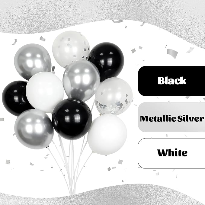 60pcs Black and Silver Balloons 12inch - Image 4