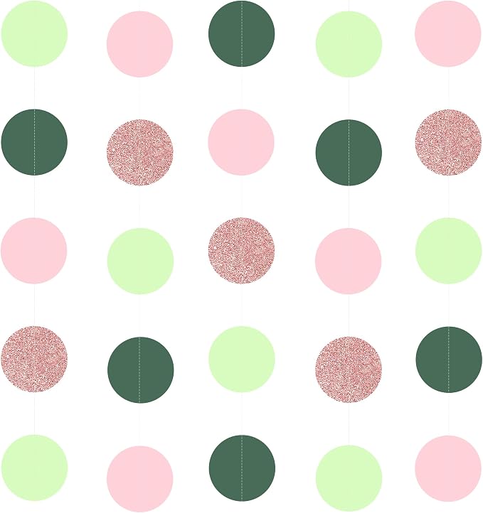 5PCS Sage Green Paper Garland, 72ft Sage Green Pink Polka Dots Circle Ceiling by UNIIDECO