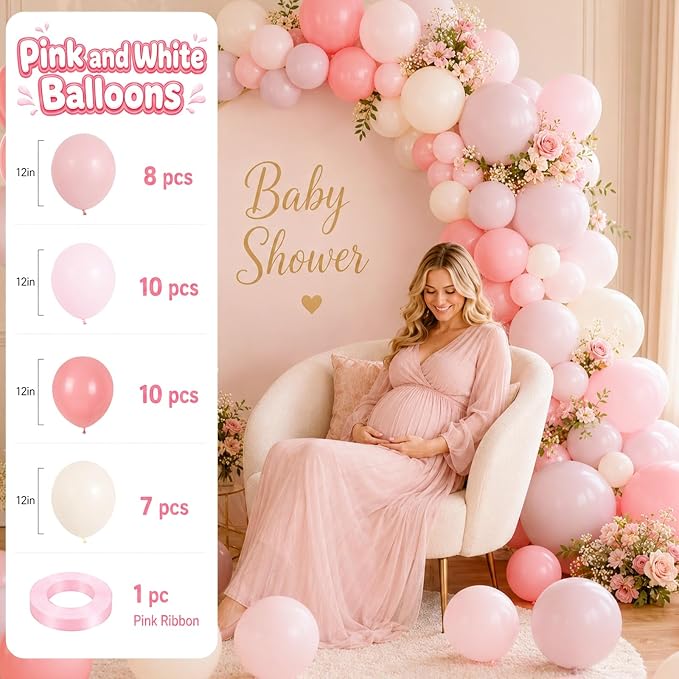 Dusty Pink Balloons, 12 Inch Boho Pastel Light Pink and White Balloons - Image 2