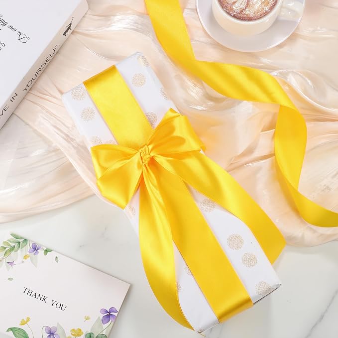 woric Yellow Satin Ribbon 1 1/2 Inch 60 Yards Fall Wreath Decor Ribbon | Smooth - Image 5