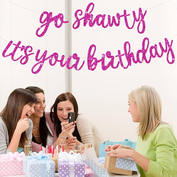 BEISHIDA Rose Red Pre-Strung Go Shawty It's Your Birthday Banner Decor | Glitter - Image 4