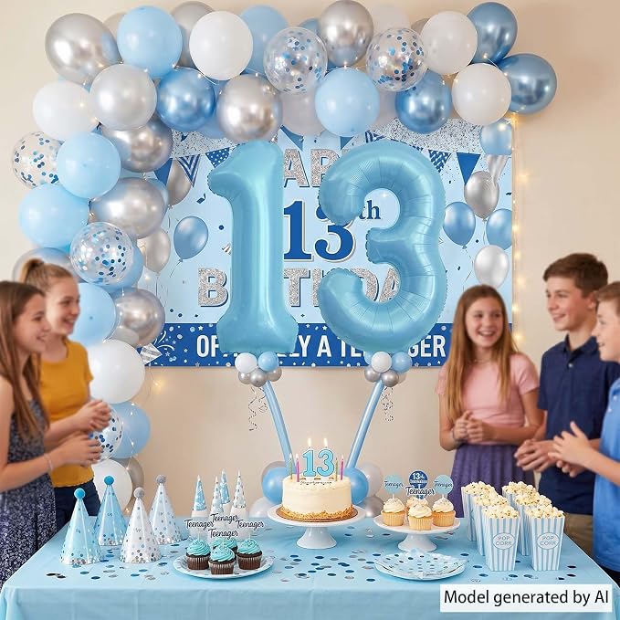 Pearlescent Blue Number 13 Balloon 40 Inch, Large Light Blue Foil 13th Birthday - Image 7
